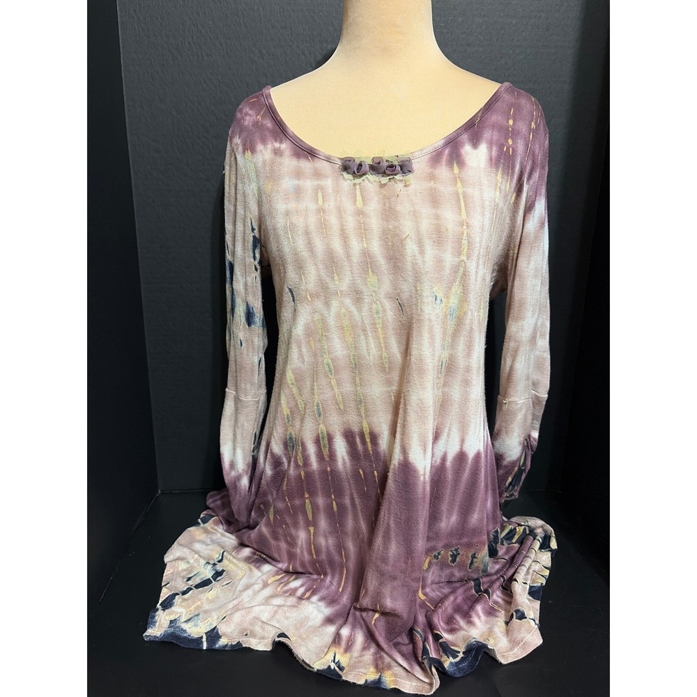 Nature Art Lynn Yang Purple Tie Dye Tunic Handkerchief Hem Rosette Small Y2K